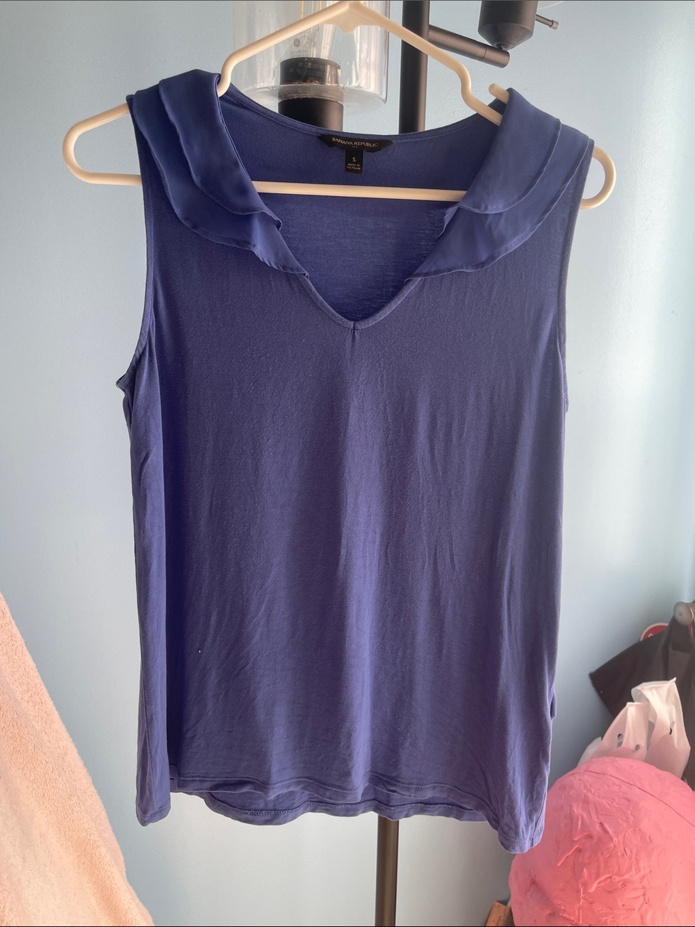 Banana Republic Navy Sleeveless V-Neck Top with Layered Collar